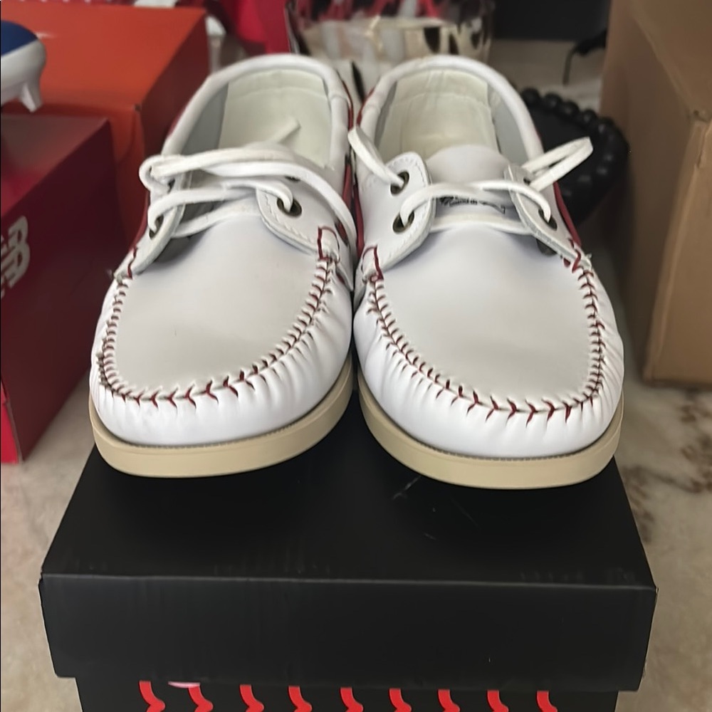 White and Red Boat Shoes with Classic Design